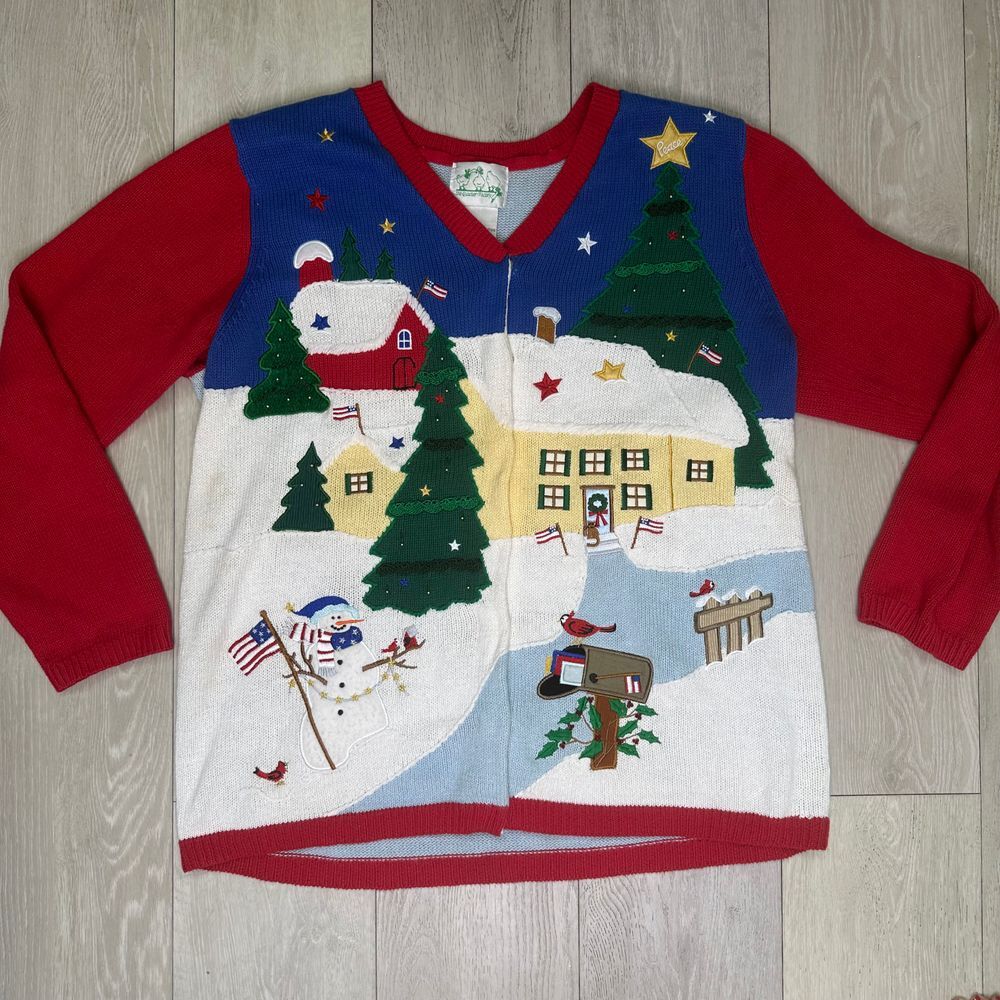 The Quaker Factory vintage cardigan knot ugly Christmas sweater size large